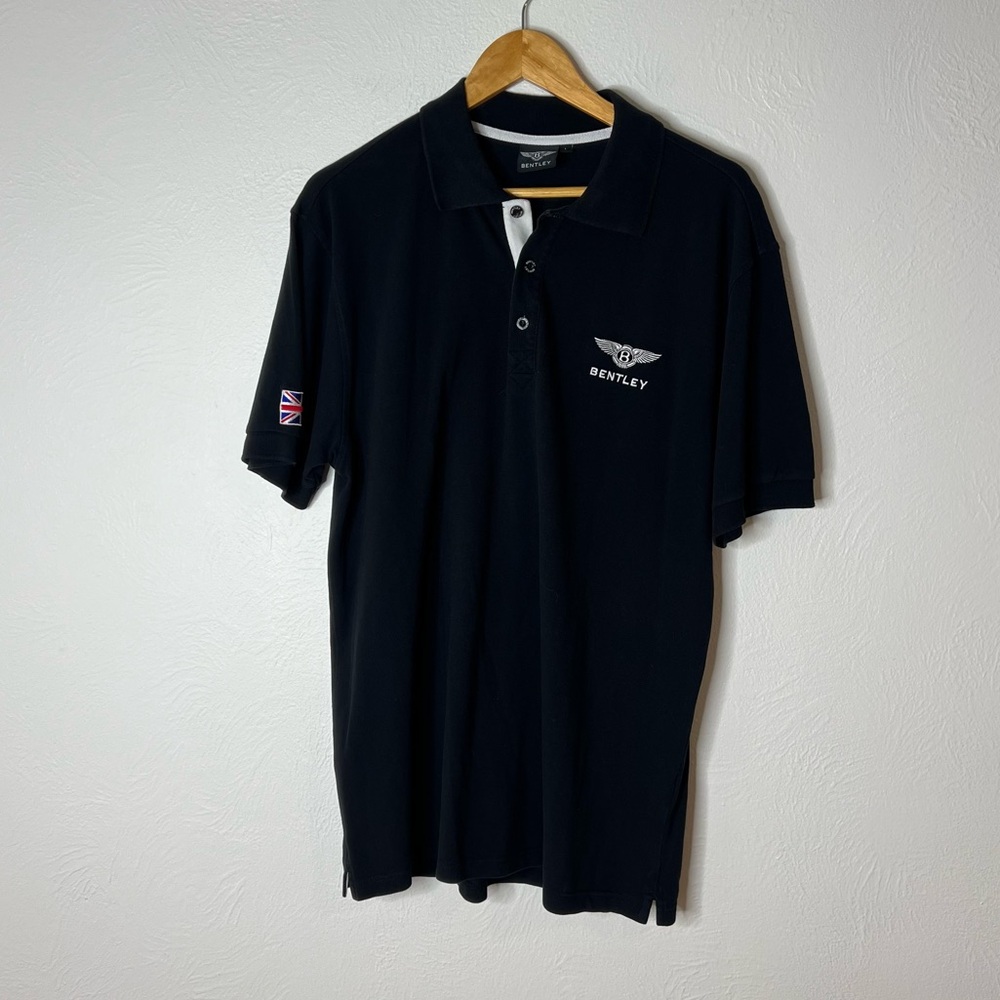 Bentley Men's Polo Shirt Classic Fit Embroidered Logo Black Cotton Size L Large